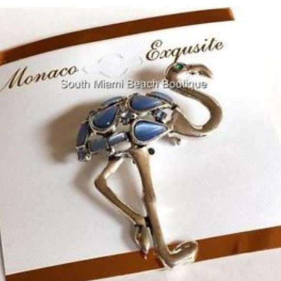 Silver Flamingo Pin Brooch Blue Cats Eye Island - Picture 4 of 8